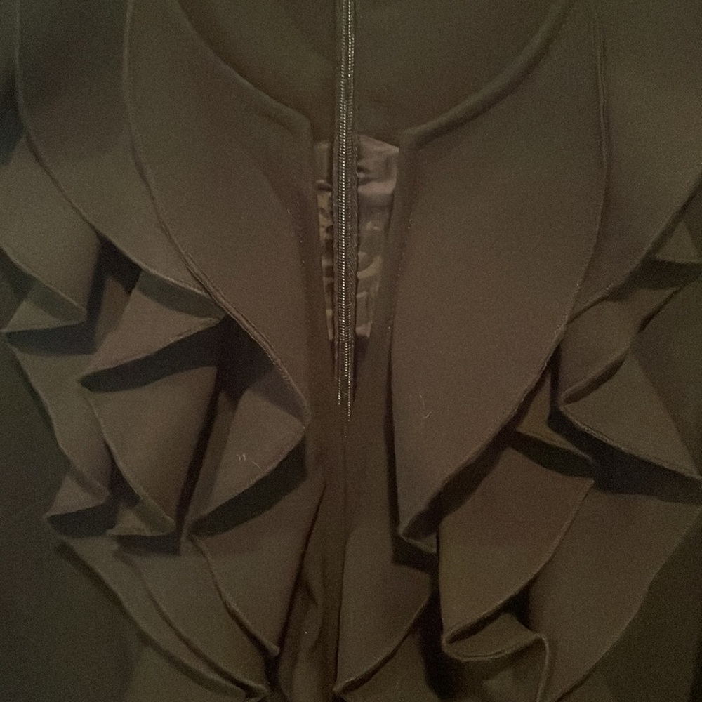 Calvin Klein sz 4 Sleeveless V Neck Ruffle Front Black sheath Dress GUC B71 - Picture 2 of 8